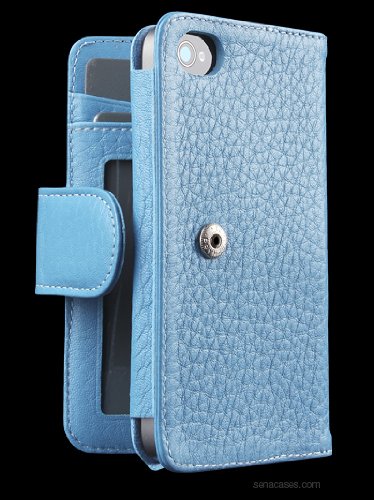 Sena Walletbook Leather Case for iPhone 4 and iPhone 4S, Baby Blue