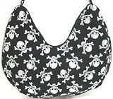 Black / Silver Skull & Crossbones Print Hobo Bag Purse