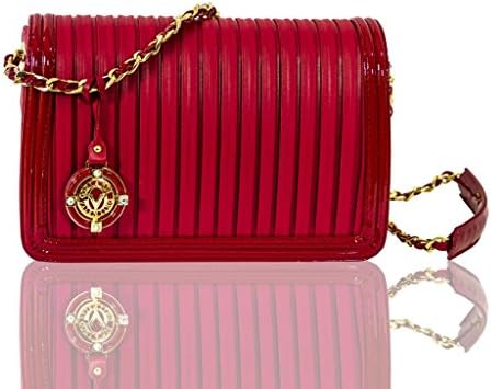 Valentino Orlandi Italian Designer Red Plisse Textured Leather Messenger Bag