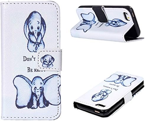 JLNYU For Apple iPhone 5 5S Flip Wallet Case Cute Painting PU Leather Phone Cover with Magnet & Card Slot - Two Little Elephants