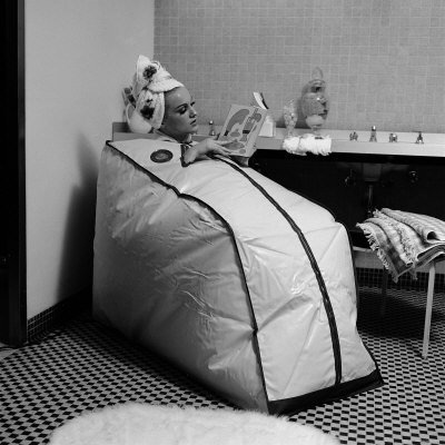 51r4adWuu%2BL Female Sitting in a Portable Finnish Sauna Bath Artists Photographic Poster Print by Yale Joel, 16x16