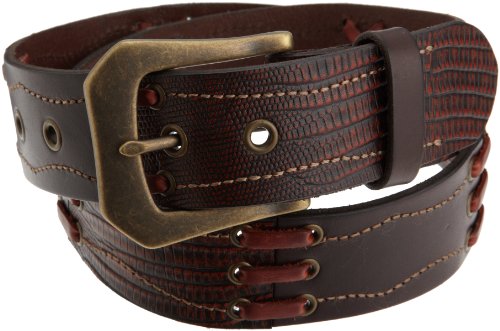 Tommy Bahama Men's Leather And Lizard Print Patchwork Belt,Cognac,40