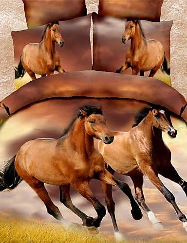 ZK Duvet Cover Set,3D Oil Painting Bedding Set 4pcs Comforter Duvet Covers Bed Sheet Bedclothes Set with Horse Pattern