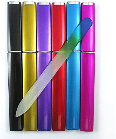 1Pc Crystal Glass Nail File With Hard Case 5 7/8" Top Quality 6 Colors Available