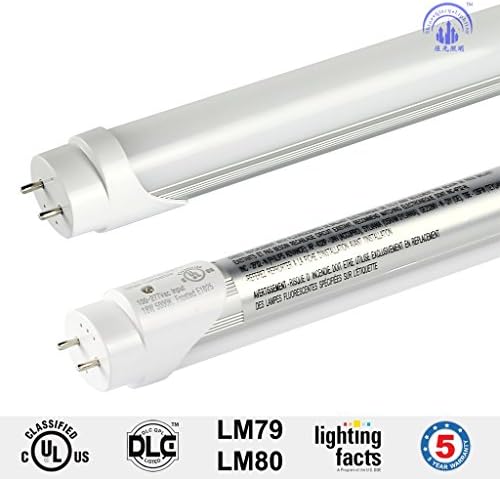 SGL T8 LED Light Tube 4ft 18W (40W Fluorescent equivalent) 1880 Lumens 5000K Daylight Dual-Ended Power Work with and without ballast Frosted Cover G13 Lighting Fixtures UL & DLC Qualified