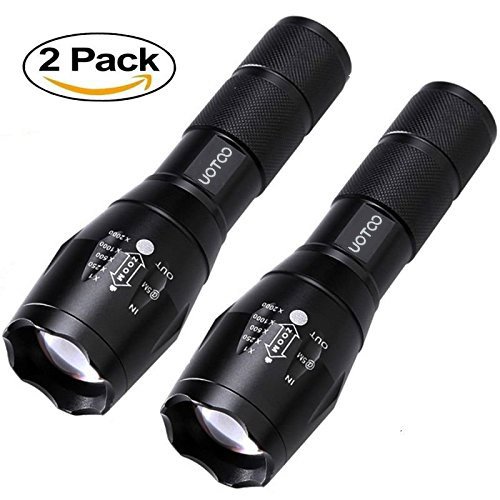 UOTOO 2PCS CREE 1400 Lumen XML-T6 LED Flashlight Zoomable Adjustable Focus, 5 Modes, Water Resistant Tactical LED Flashlight For Outdoors, Camping, Hiking, Fishing