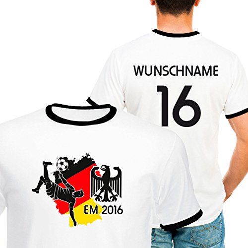 Deutschland Kontrast T-Shirt zur Fussball EM 2016 personalisiert mit eigener Rückennummer und Wunschname Gr. M