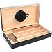 4 Cigar Holder w/ Cutter and Humistat, Black Leather, tarnish proof, C409
