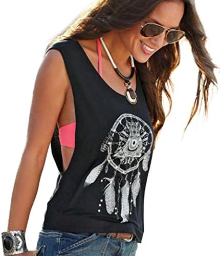 Blouse,NOMENI Women Dreamcatcher Printed Sleeveless Tops Crop Tank Vest Shirt Tee (XL)