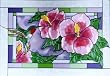 Hummingbird Hibiscus Blue Red Art Glass Panel Wall Window Hanging Suncatcher 14 x 20