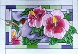 Hummingbird Hibiscus Blue Red Art Glass Panel Wall Window Hanging Suncatcher 14 x 20