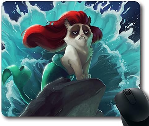 Custom Attractive Mouse Pad with Cat Mermaid Cartoon Grumpy Cat Non-Slip Neoprene Rubber Standard Size 9 Inch(220mm) X 7 Inch(180mm) X 1/8 Inch(3mm) Desktop Mousepad Laptop Mousepads Comfortable Computer Mouse Mat