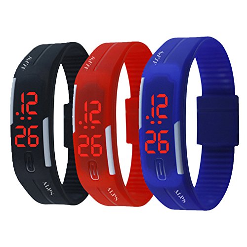 ALPS New Digital Display Silicone Band Touch Screen Sports LED Watch Bracelet (3 Pack)