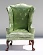 Dollhouse Miniature Wing Chair in Apple Green Satin