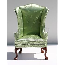 Dollhouse Miniature Upholstered Wing Chair in Apple Green Satin