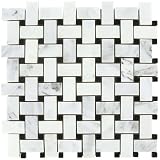 CARRARA (CARRERA) BASKETWEAVE MARBLE 1X2" HONED MOSAIC