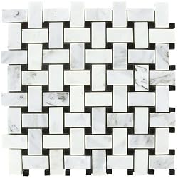 CARRARA (CARRERA) BASKETWEAVE MARBLE 1X2" HONED MOSAIC
