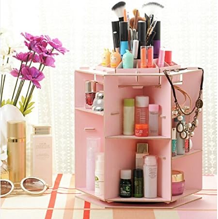 Jote 360 Degrees Rotating Cosmetics Storage Desktop Wooden Jewelry Case Revolving Makeup Organizer Display Box Large Capacity