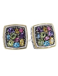 Enchanta Collection Sterling Silver & 18K Multi-Color Gemstone Square Earrings