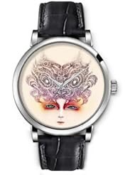 SPRAWL Aanalog Fashion Series Silver Ladies Watches of Genuine Black Leather Strap,Unique Wrist Watch for Women Girls Designed with Brain strange woman