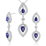 Must Have Fabulous Pear Shape Created Blue Sapphire Pendant Earrings Set in Sterling Silver