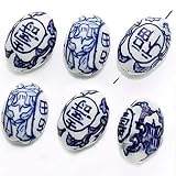 Porcelain Blue & White Chinese Luck Large Egg Beads 27mm (6)