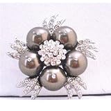 B293 Darkest Brown Pearls Brooch Chocolate Brown Pearls Vintage Brooch Genuine Swarovski Pearls Brooch