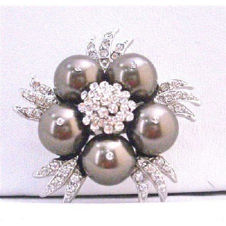 B293 Darkest Brown Pearls Brooch Chocolate Brown Pearls Vintage Brooch Genuine Swarovski Pearls Brooch