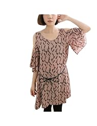 Scoop Neck Sheer Cutout Feathers General Print Chiffon  Dress