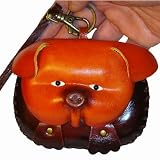 Cute Leather Wristlet Change Purse. Brown Pig Face Cover, Unique and Useful,