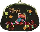 Natural Life Live Simply Owl Double Kisslock Coin Purse Clutch