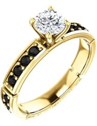 18K Yellow Gold Round Cut White and Black Diamond Ring -- LIFETIME WARRANTY