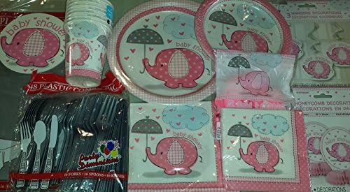 Umbrellaphants Best Pink Elephant Baby Shower Party Supplies for 8 Plates Napkins Cups and Decorations