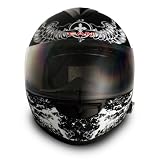 VCAN Bluetooth 2.0 Enabled and iPhone Compatible Flat Black Large Street Helmet with Crusader Graphics