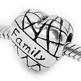 " Family on Heart " Antiqued Silver Bead Charm Spacer Pandora Troll Chamilia Biagi Bead Compatible
