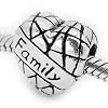 " Family on Heart " Antique'd Silver Bead Charm Spacer Pandora Troll Chamilia Biagi Bead Compatible