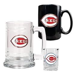 Cincinnati Reds MLB 15oz Tankard, 15oz Ceramic Mug & 2oz Shot Glass Set - Primary Logo by Great American Products