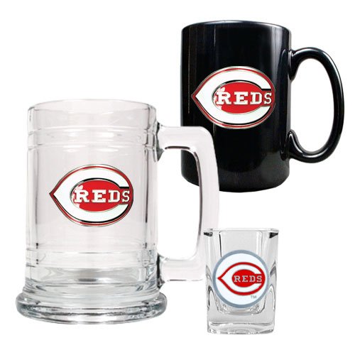 Cincinnati Reds MLB 15oz Tankard, 15oz Ceramic Mug & 2oz Shot Glass Set - Primary Logo
