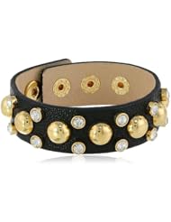 Juicy Couture Black Thin Studded Leather Cuff Bracelet, 8"