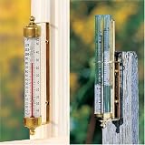 Brass Thermometer and Post Mounted Rain Gauge Weather Set