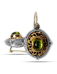 Sterling Silver & 18K Gold Byzantine Style Peridot Dangle Earrings