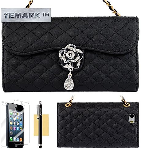 iPhone 5 Case, iPhone 5S Case, YEMARK(TM) Luxury Quality PU Leather Handbag Wallet Purse Chain Style Design Protective Case Cover with Card Holders For Apple iPhone 5/5S/5G[+Stylus+Screen Protector+Cleaning Cloth]-(Black), Apple iPhone 5 Case, Apple iPhone 5S Case