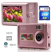 SVP DC1056 Pink 5MP Slim Digital Camera with 4x Digital Zoom, 2.5" LTPS LCD Screen bundle with 2GB SD Memory Card