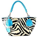 New Blue Large Vicky Zebra Print Faux Leather Satchel Bag Handbag Purse