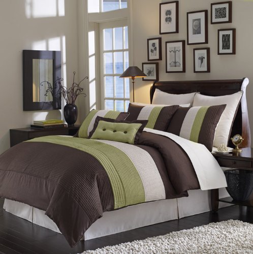 8pc KING Size SAGE  &  CHOCOLATE Grand Park BED IN A BAG Ensemble COMFORTER SET