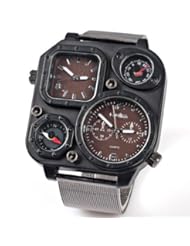 Watch: 1169 Brown Reticular Iron Chain Strap Square Double Dial Outdoor Cycling Watches with a Compass and a Thermometer - Chrysansmile