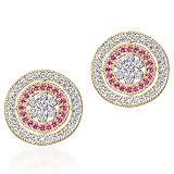 Star Glamour: Gold Vermeil Designer Inspired Voile Style Stud Earrings with Created Ruby and CZ Diamond