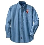 Personalized custom embroidered Santa design on denim shirt