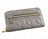 【並行輸入】ミュウミュウ [MIUMIU] 長財布 ラムスキン 5M0506 2AAK F0424 TRAPUNTATO SOFT フェイクレザー NUBE (ライトグレー)