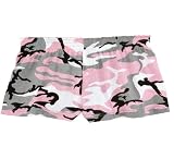 Pink Camouflage Cammo Novelty Print Jersey Cotton Girl Boxers Mini Itty Bitty Shorts 1 Inseam, Covered elastic waist, 100% cotton, available in 5 adult sizes